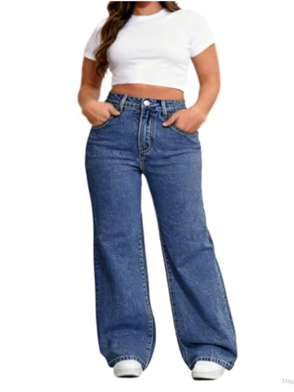 Womens Plus Size Wide Leg High Waisted Stretchy Jeans Straight Leg Denim Pants